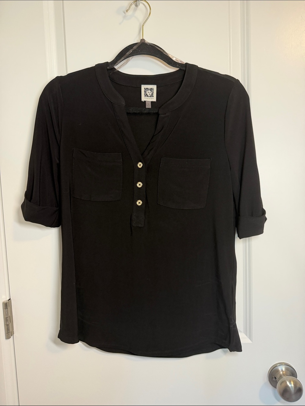 Anne Klein Black Henley Pocket Tunic